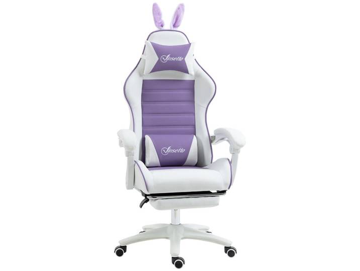 Vinsetto Gaming Stuhl Ergonomischer Gamer Stuhl mit Lendenwirbelstütze, Fußstütze, Violett, Leder, 63x142x65 cm, Büromöbel, Bürostühle, Gaming-Sessel