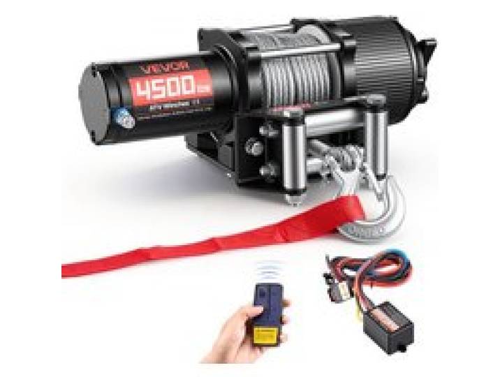 VEVOR Elektrische Seilwinde 2041 kg, 12V DC Motorwinde mit Φ5,8 mm x 12 m Stahlseil, Kabelloser & Kabelgebundener Fernbedienung, IP55, Elektrowinde zum Abschleppen von ATVs, UTVs & Offroad-Fahrzeugen