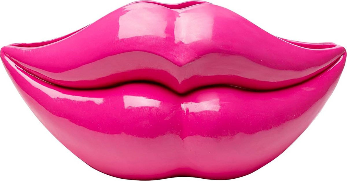 Handgeschilderde decoratieve vaas met lipvorm in fuchsia, Hoogte: 28 cm