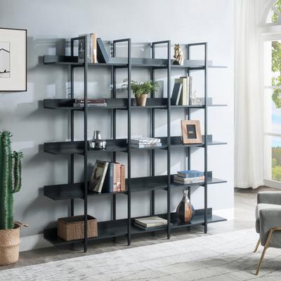Kodotan sofa 5 Tier Bookcase Home Office Open Bookshelf, Vintage Industrial Style Shelf, MDF Board, White Metal Frame
