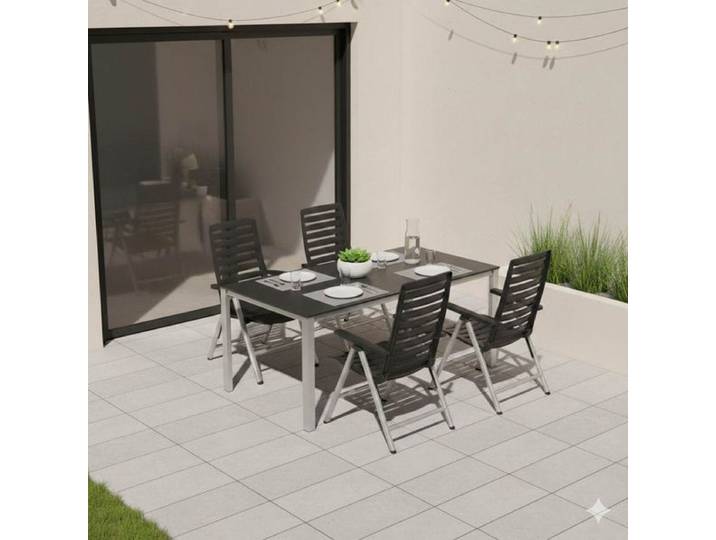 Kettler Wave Gartenmöbel-Set M (4 Plätze) Tisch 160x95cm Dunkelgrau Hellgrau