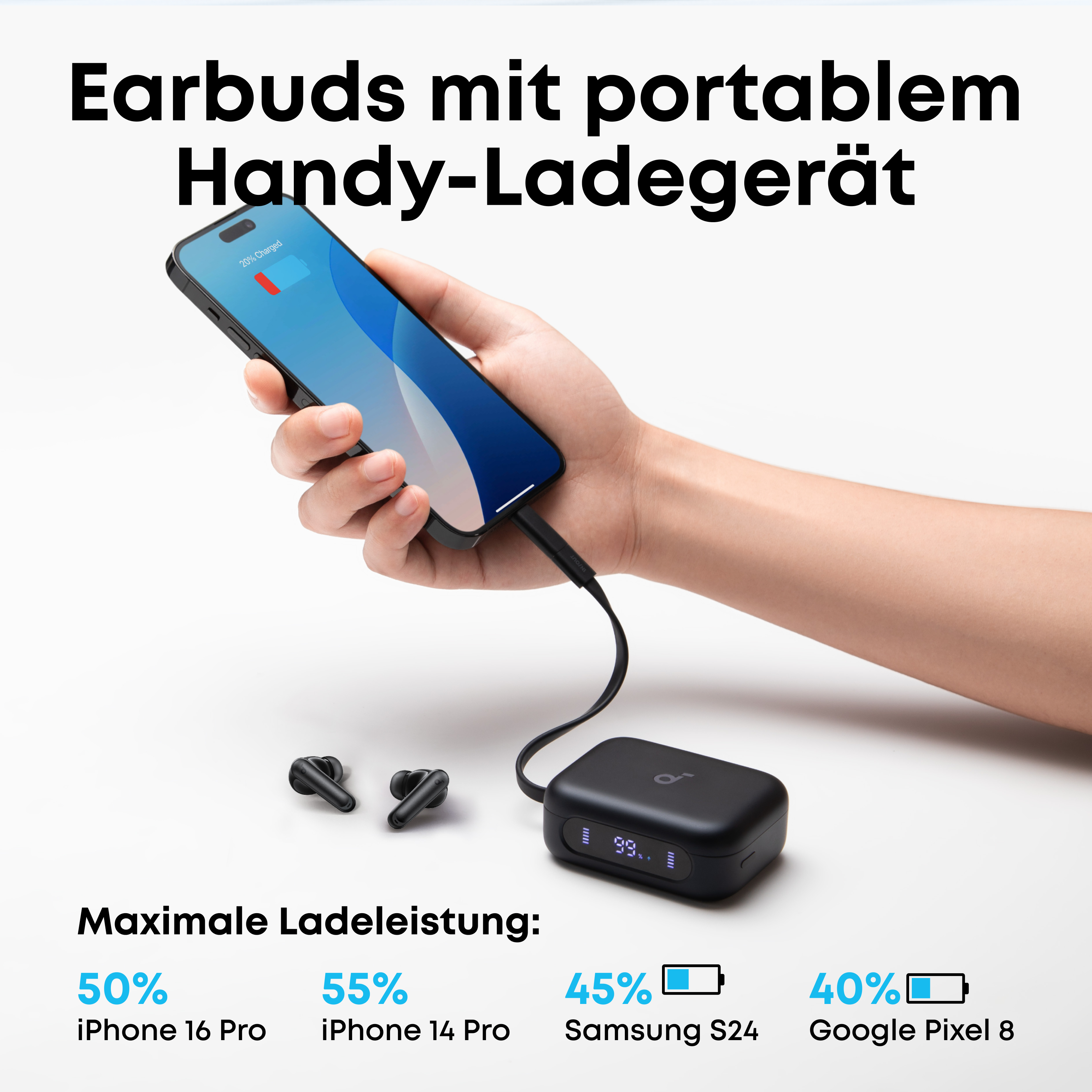 eufy P41i   Earbuds mit Handy-Ladefunktion Schwarz Integrierter Lightning-Stecker