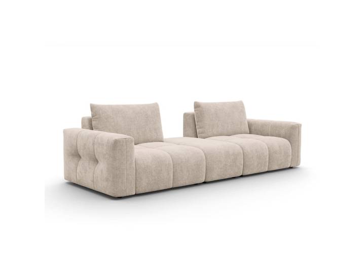 Canapé 4 places avec pouf, tissu beige