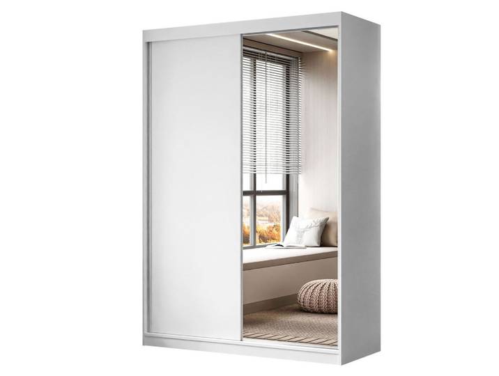 KLEIDERSCHRANK CAMARO II 150 cm mit Spiegel Schiebetürenschrank Weiß