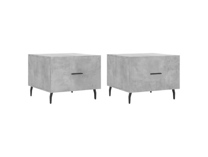 LASWWQMRF 2er Set Couchtisch Betongrau 50x50x40 cm Beistelltisch Eisenbeine Zweiteiliges Couchtisch Set in Betongrau mit Schublade und Eisengestell für Wohnzimmer und Schlafzimmer.