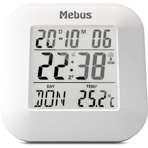 Mebus Wecker 51511, weiß, digital, Thermometer, Datumsanzeige, Funkuhr