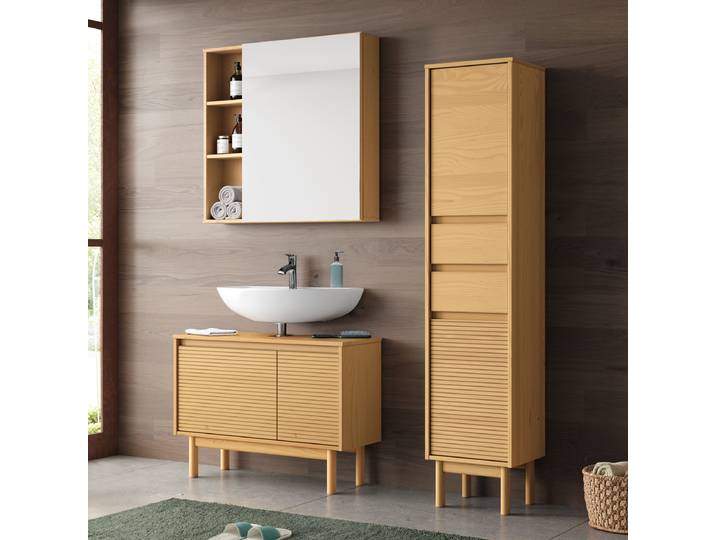 Badezimmerset 3-teilig Kombi A 118 x 35cm Braun/Pinie Natur
