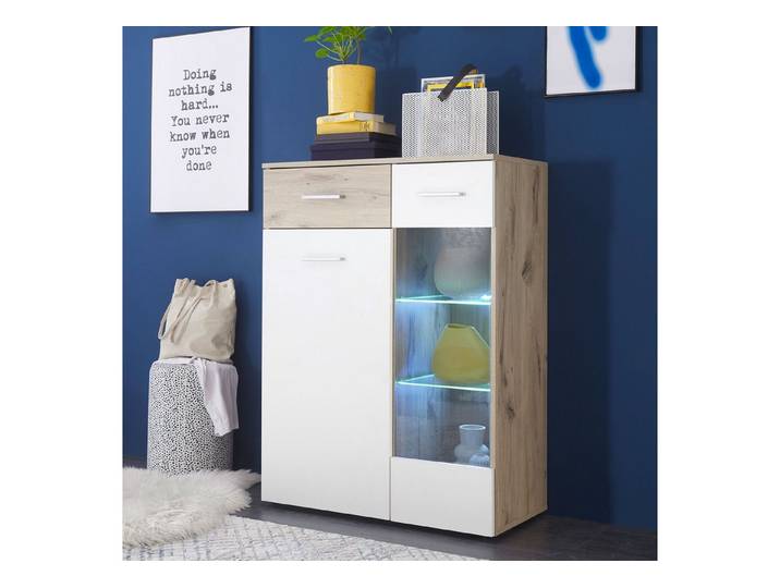 Bega Consult Stauraumvitrine Vitrine BZ5095 halbhoher Schrank in Viking Eiche und weiß