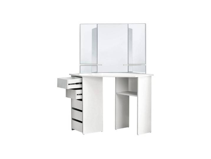 ML-DESIGN Schminktisch Eckschminktisch Frisierkommode aus MDF Holz mit Spiegel Make-up Tisch (1-St), Kosmetiktisch Weiß Eckig mit Schublade und Ablagefächern Frisiertisch