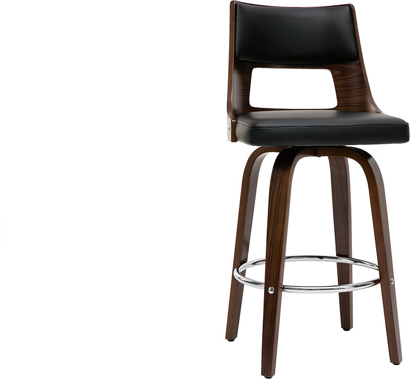 Miliboo Vintage-Barhocker Schwarz und dunkles Holz GARBO