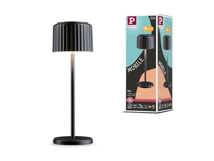 Paulmann 94878 Solar LED Akkuleuchte Else IP44 2700K Schwarz 250lm USB-C Akku mobile Tischleuchte