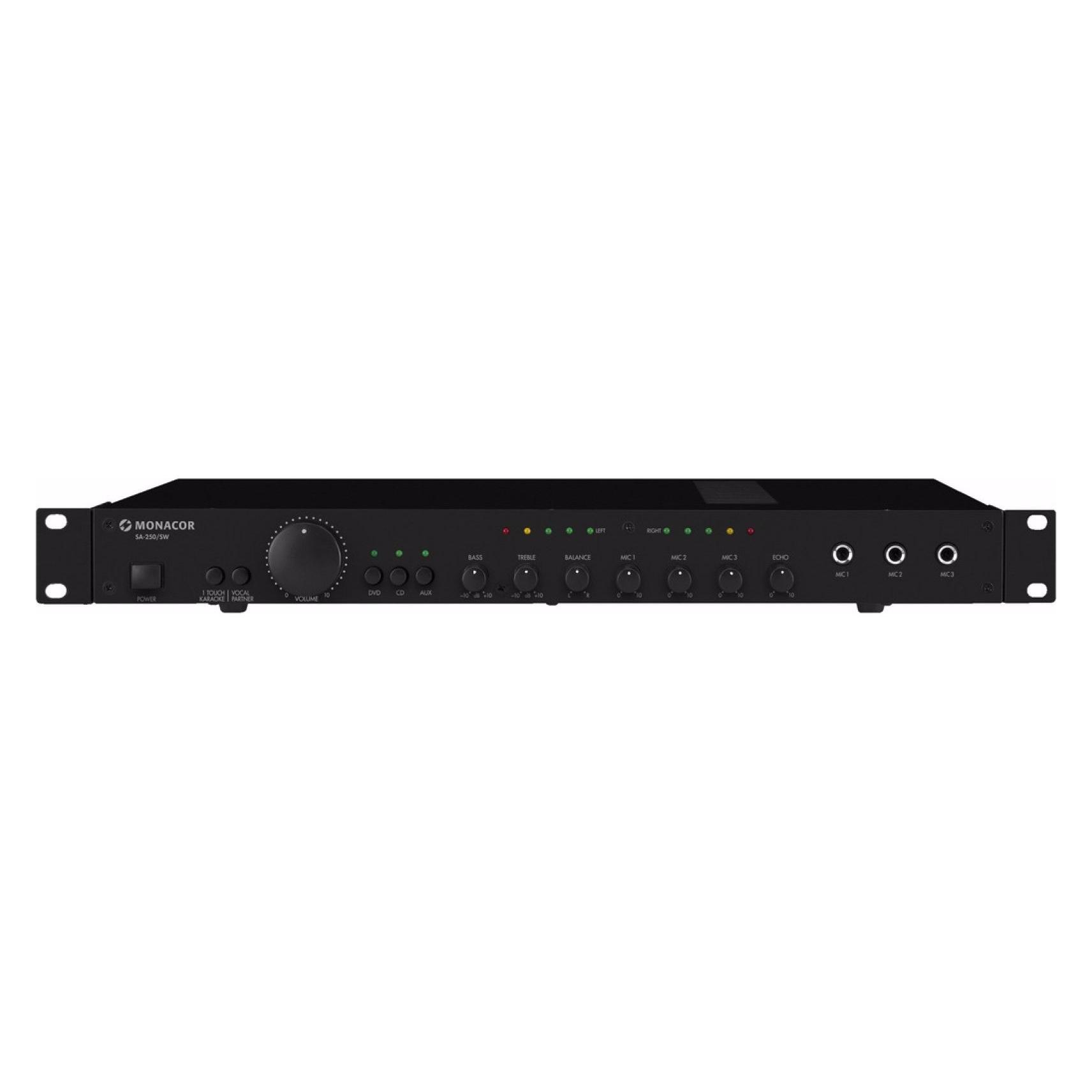 Monacor Stereo-Mischverstaerker, 3xIn 3xMik 2x100W, 1HE (Verstärker) (SA-250/SW)