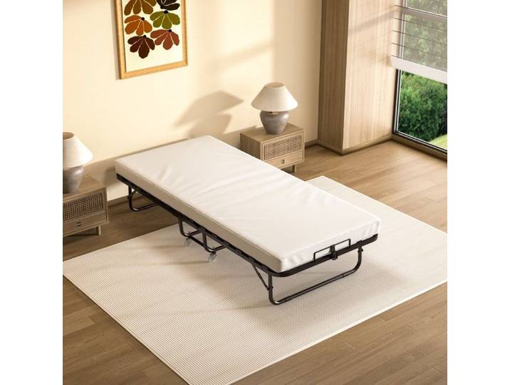 DEWINNER Lit Pliant 90x190 cm avec Matelas de 10cm Lit Pliable 1 Personne Adulte pour Cadre de lit en sommier 4 roulettes