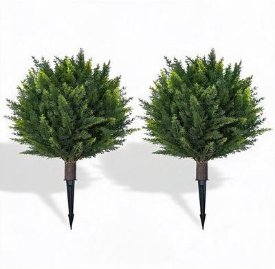 YUN Artificial Cedar Topiary Ball Tree with Ground Spike, Faux Evergreen Plant - Green