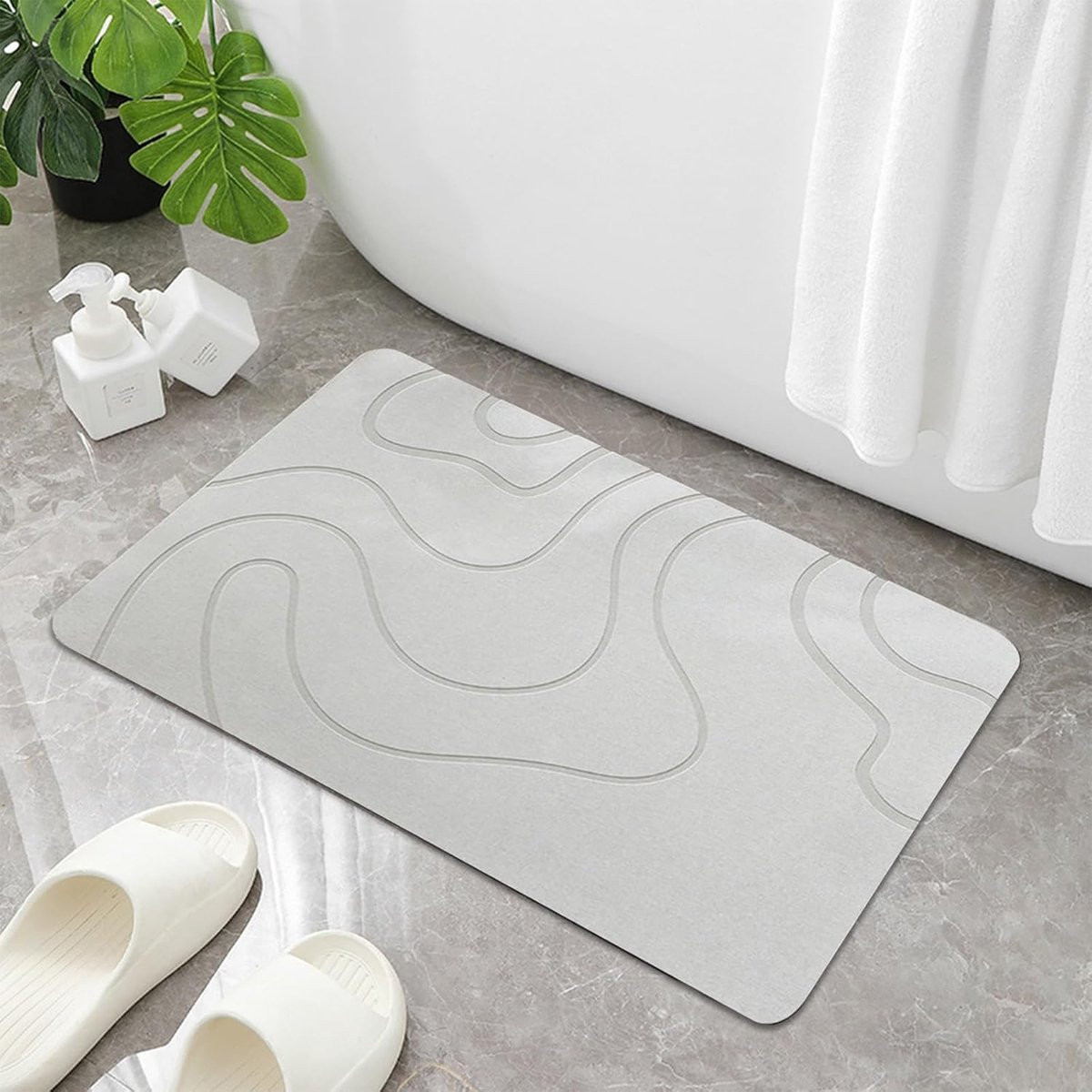Absorberende diatomeeënaarde badmat met antislip voor keuken en badkamer, Gebroken wit, 40 x 60 cm