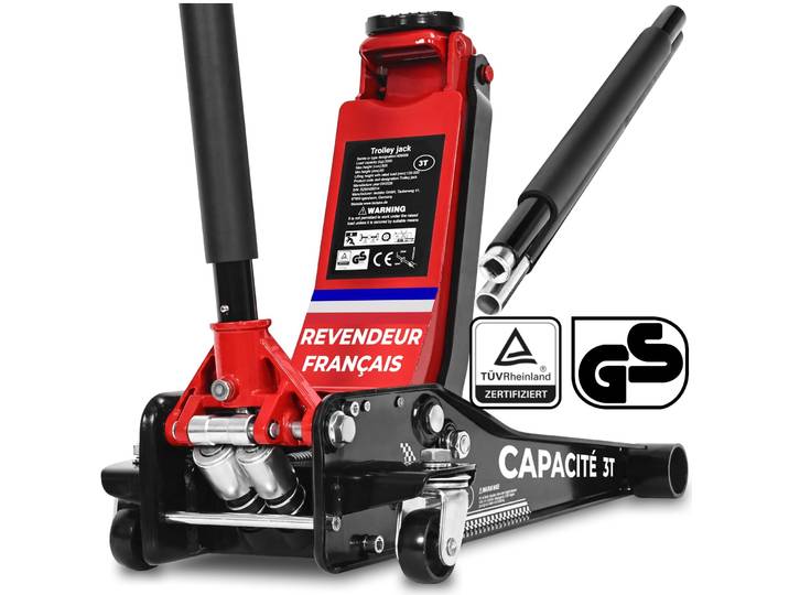 Cric hydraulique Jack 3 t, certifié TÜV, 75-500 mm - noir/rouge