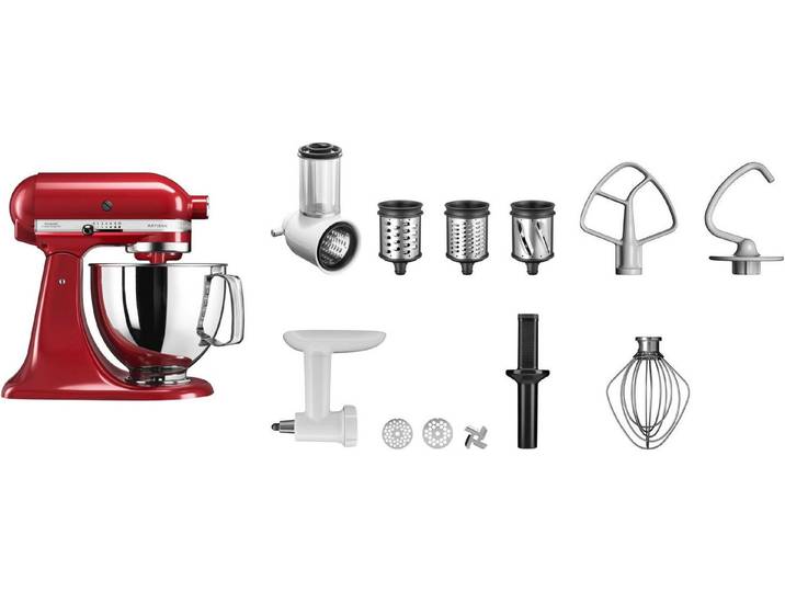 KitchenAid Küchenmaschine 5KSM125EER, 300 W, 4,8 l Schüssel, Gratis Fleischwolf+Gemüseschneider m. 3 Trommeln (Wert ca. 278,-€ UVP)