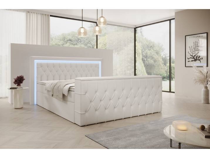 PROMETO Möbel Boxspringbett Doppelbett 180x200cm mit Matratze, Bettkasten TV-Lift LED Beleuchtung