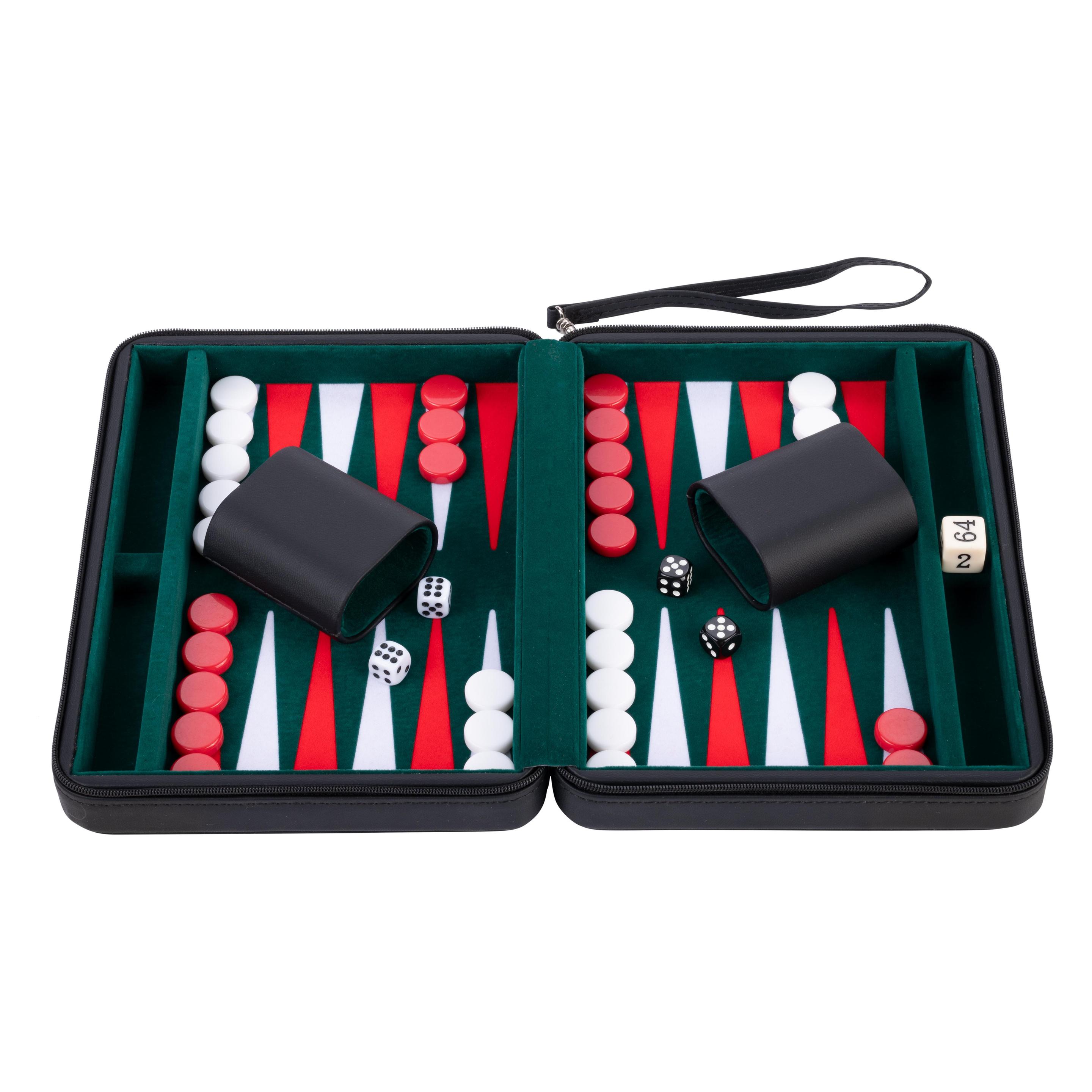 Longfield Backgammon 9" grün/rot/weiss - Schwarz mit rits (2 Spieler) (8716096019162)
