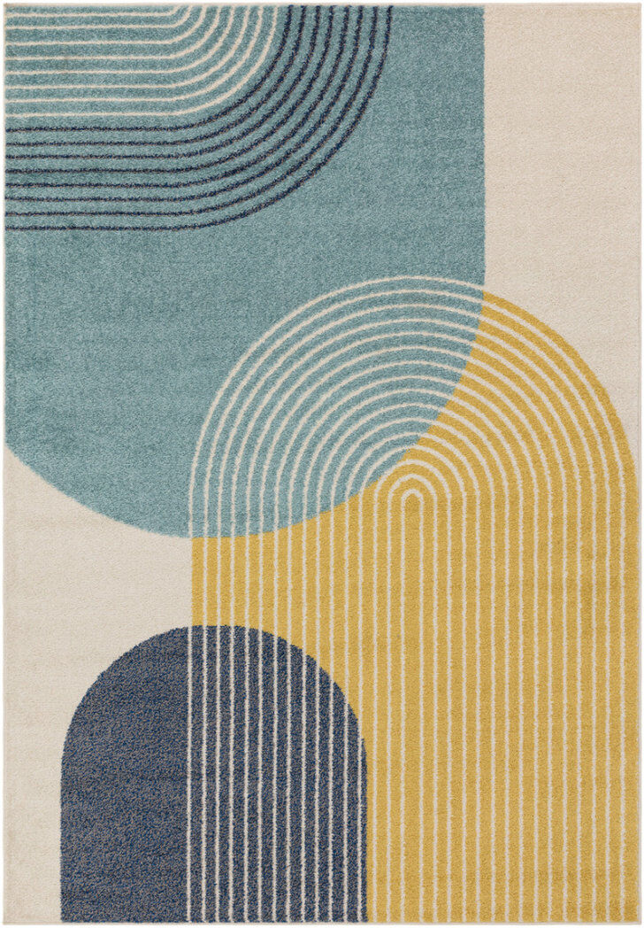 Latitude Run Blue Funky Modern Easy To Clean Abstract Rug For Dining Room Chenille/Cotton Rectangle 120 x 170cm