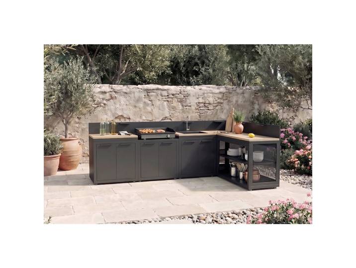 Outdoorküche 5- teilig Anthrazit, Metall, inkl. Spüle