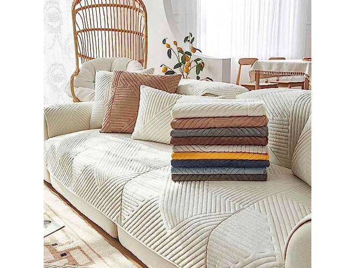 Suixtil Samt Sofauberzug gegen Haustiere Rutschfester waschbarer Couchschoner mit Latexpartikeln Mobelschutz Wohnzimmer und Ecksofa(Weiß,110x240cm)