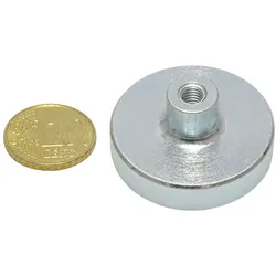 7 Topfmagnet mit Gewindebuchse, Neodym 32 mm | verzinkt, Neodym, Metall, silber