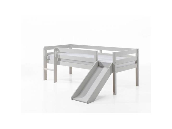 Lit mi-hauteur toboggan + 2 tiroirs + étagère 90x200 cm blanc - PINO