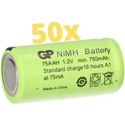 50x GP GP75AAH Akku 2/3AA Mignon NiMH Akku 1,2V 750mAh