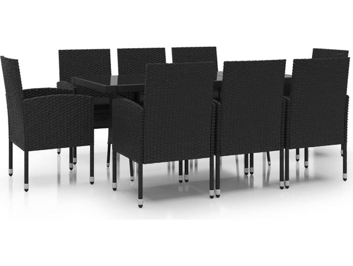 vidaXL Ensemble de jardin 9 pièces Poly rotin noir