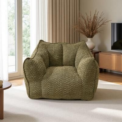 Modern Chenille Bean Bag Sofa Chair with High Resilience Foam, Square Lazy Floor Lounge Seat with Armrests & Handle