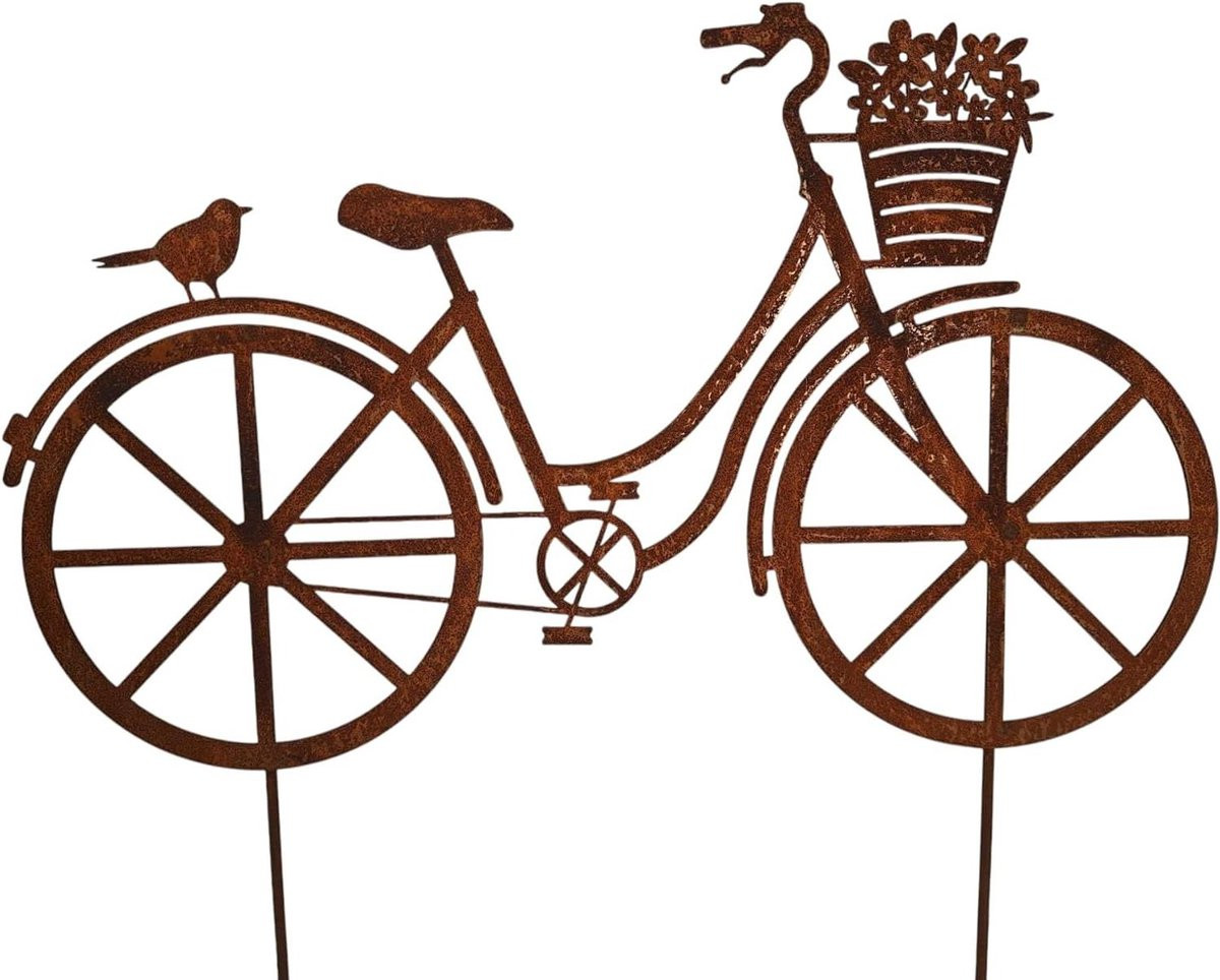 Vintage Tuinsteker Decoratie Fiets met Patina in Roestkleur - Breedte: 40 cm