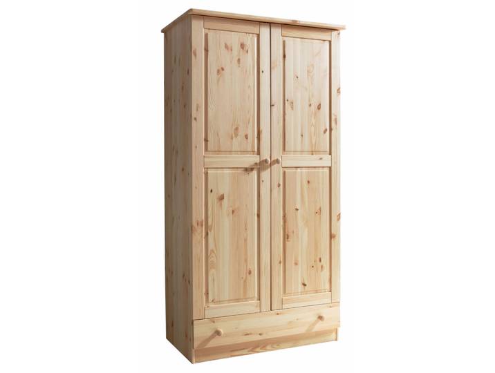 Kleiderschrank TICAA Moritz , beige (kiefer massiv natur), B:96cm H:187cm T:54cm, Massivholz, Schränke, Kleiderschrank