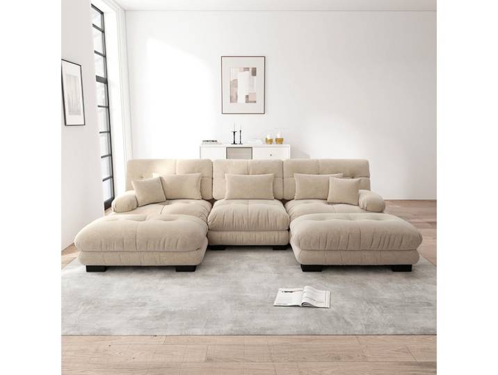 BBWL Sofa Tiefensitz Schlafsofa, luxuriöses Designer Sofa für Wohnzimmer, Modulares Ecksofa Chenille U-Form Cloud Couch mit Ottoman