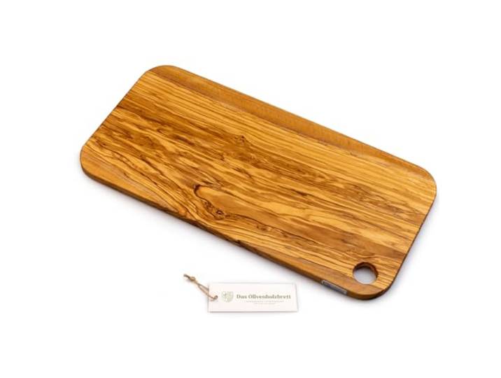DAS OLIVENHOLZBRETT® Schneidebrett oder Servierbrett mit abgerundeten Ecken und Loch 60cm x30cm x2,5cm