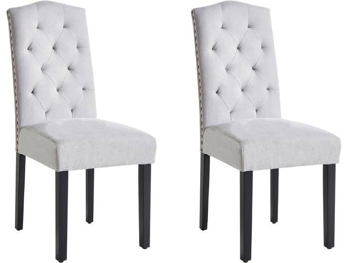 BELIANI Esszimmerstuhl 2er Set Grau Polsterbezug mit Chesterfield Steppung Holzbeine Glamour Look Wohnzimmer Essbereich Gästezimmer Arbeitszimmer