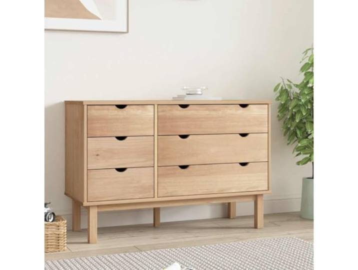 Molumvel Schubladenschrank OTTA Kiefernholz Kommode mit 6 Schubladen Skandinavisches Design 111x43x73,5 cm Braun