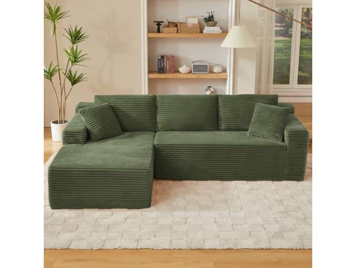 Anwick Ecksofa L-förmig mit Schlaffunktion, Modulares 3-Sitzer mit Chaiselongue Links, Cordbezug, Tiefe Sitzfläche, Montagefrei 252 x 163 cm