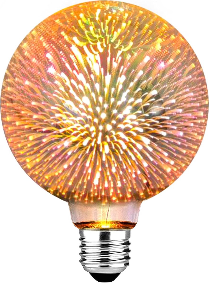 Retro LED Lamp E27 met 3D Vuurwerk Effect, Glazen Behuizing, 3W, Warm Wit, 450 Lumen