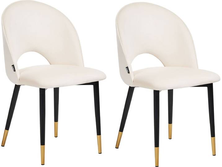 BELIANI Esszimmerstuhl 2er Set Hellbeige Samtstoff mit Schwarzen Metallbeinen Goldene Akzente Retro Wohnzimmer Esszimmer Ausstattung Möbel Sitzmöbel