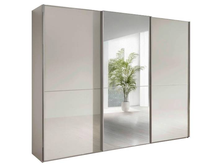 Chameo Schwebetürenschrank, Champagner, Glas, 9 Fächer, 250x217x67 cm, Schrankfront mit Spiegel, Schlafzimmer, Kleiderschränke, Kleiderschränke mit Spiegel