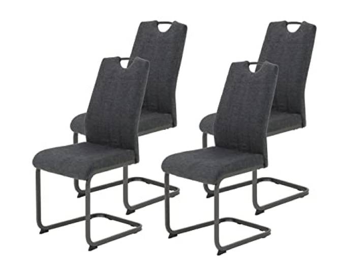 Hela Tische, 4er Set Britta Esszimmerstuhl, Schwingstuhl, Webstoff Mikrofaser, Anthrazit, Metallgestell Grau, Lehne mit Griff
