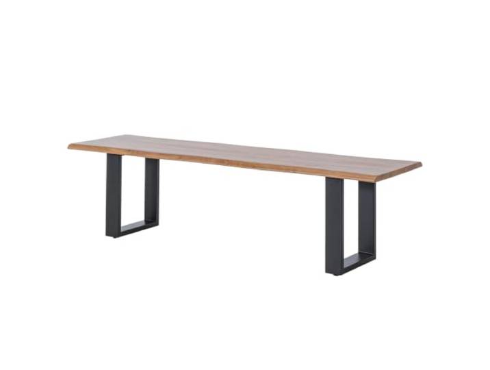 home24 Sitzbank Metall Massivholz Schwarz Braun 45 x 140 x 45 cm, Akazie lackiert, Gestell Eisen pulverbeschichtet, robust, langlebig, Industrial-Design, für Küche, Bar