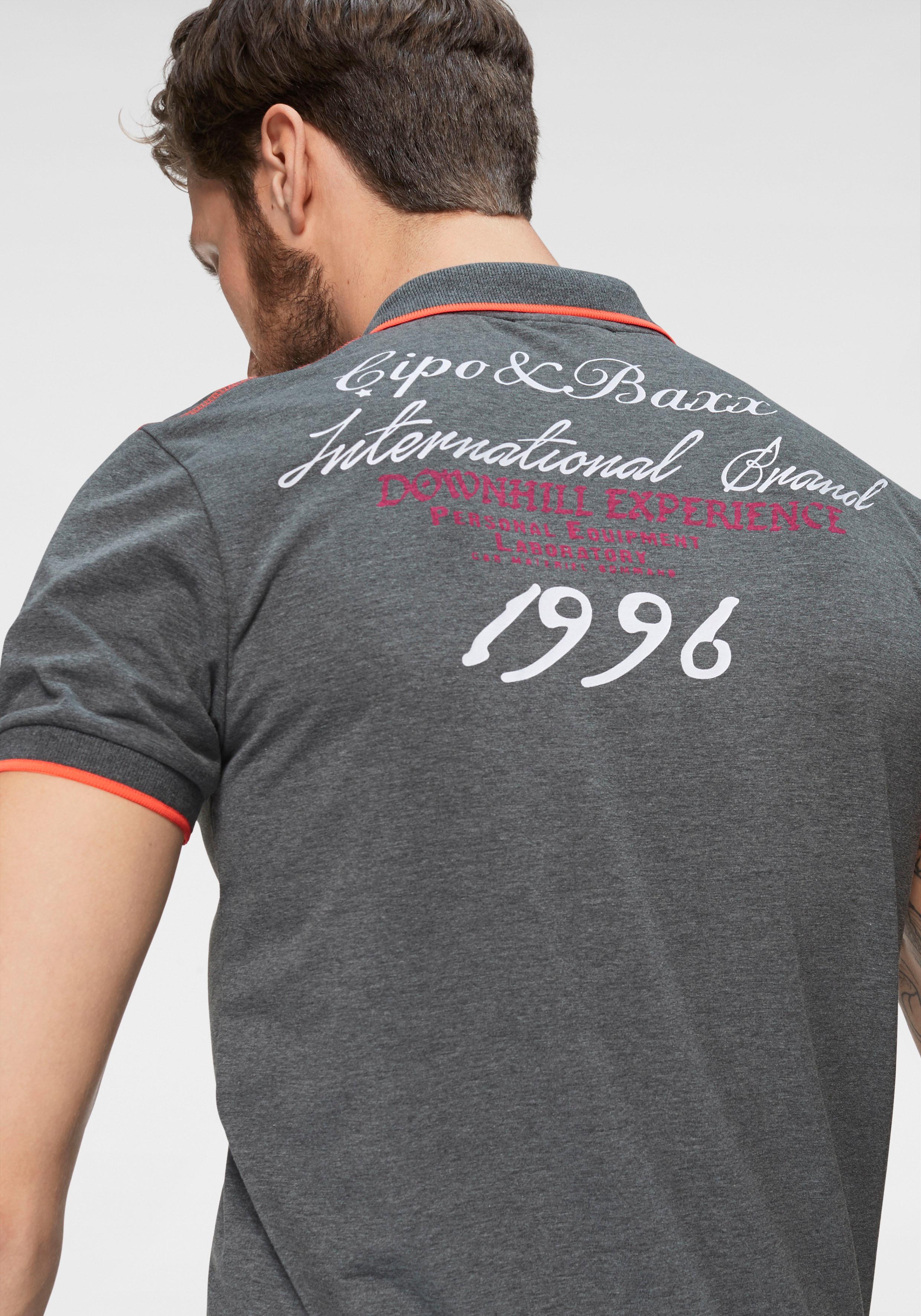 Poloshirt CIPO & BAXX "Rowing Club", Herren, Gr. XXL, grau (grau, meliert), Single Jersey, Obermaterial: 95% Baumwolle, 5% Elasthan, bedruckt, schmal, angesetztes Bündchen, Shirts Poloshirt, bis Gr. 5XL
