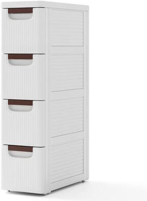 Costway 3/4/5/6-Drawer Rolling Organizer Unit Narrow Storage Cabinet with Built-In Wheels for Small Space-4-Drawer