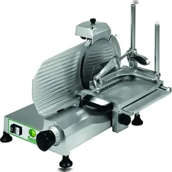 Vertikale Aufschnittmaschine mit abnehmbarem Schlitten, Klinge ø 250 mm und Flachscheibenblock. FIMAR. Modell V250