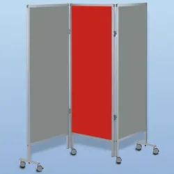 Raumteiler Paravent 3-flügelig mit Rollen PVC Hartschaum grau/rot/grau