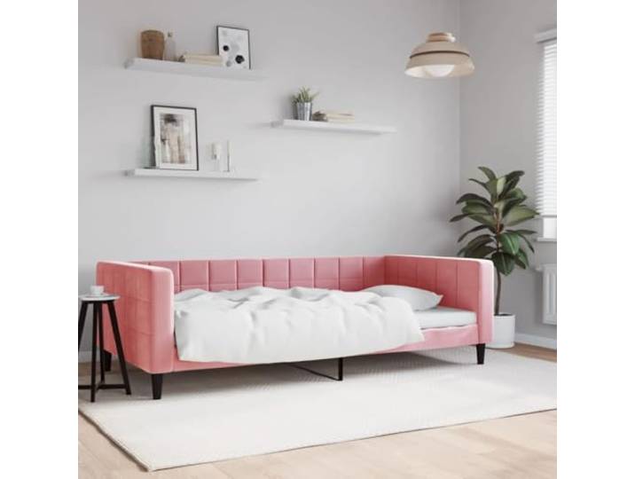 YUOTYRKTEJRSG Samt 2 in 1 Schlafsofa Gästebett Rosa 100x200 cm Tagesbett Rosa 100x200 cm Samt Schlafsofa Gästebett mit Armlehnen Metall Massivholz Polsterbett Couch Liege