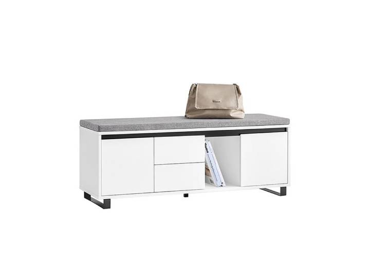 Meuble à Chaussures FSR176-W SoBuy - avec 1 Coussin Rembourré - 2 Tiroirs et 2 Portes - L110xP35xH42 cm