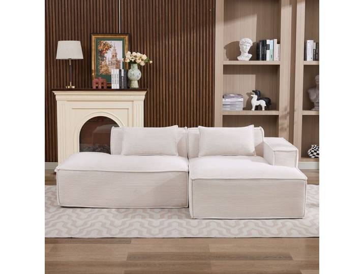 Canapé droit 235x0 cm-FloraGrace avec coussin d assise a ressorts ensaches et mousse haute densite tissu facile d entretien-Beige